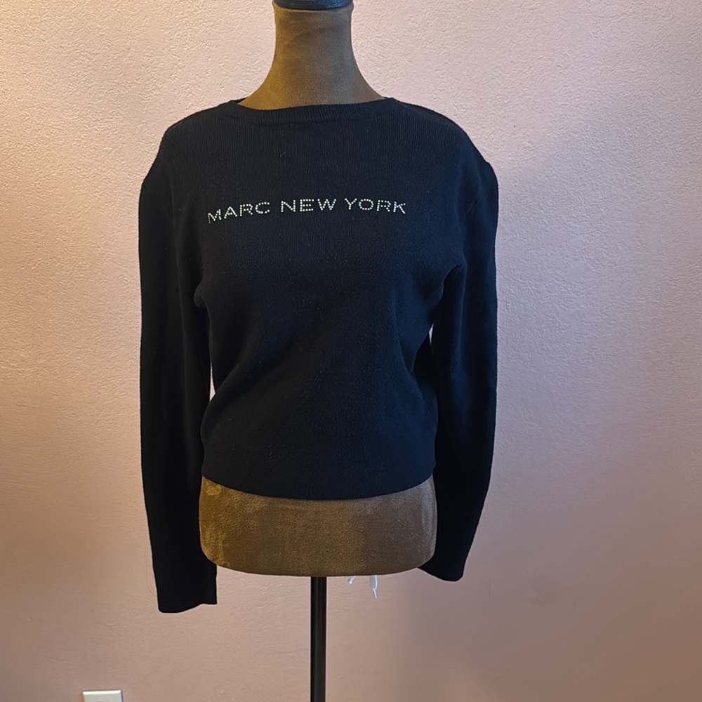 Marc New York Black Fitted Cropped Sweatshirt